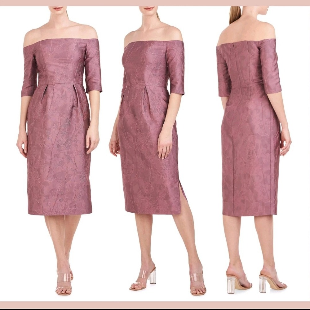 Kay Unger Primrose Brinley Embroidered Off the Shoulder Midi Dress NWT Sz6 $298